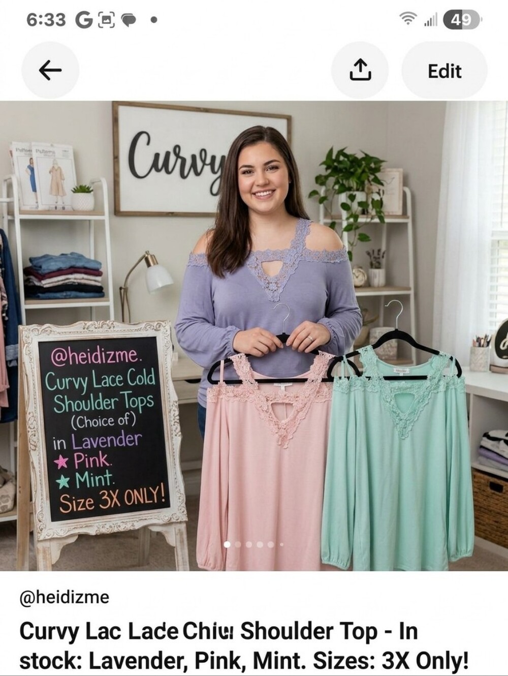 (CURVY) Lace Cold Shoulder Top (Choice of)